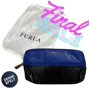 Furla Royal Blue and Black Leather Cosmetic Pouch